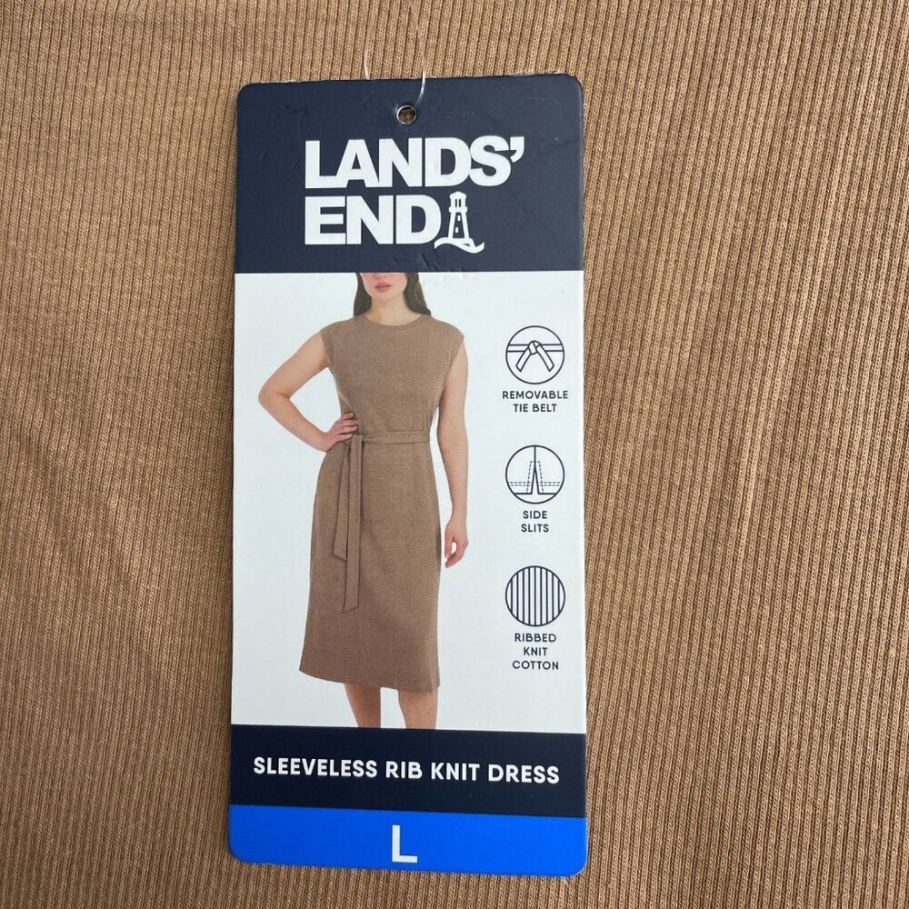 NEW Lands' End Women's Size L Sleeveless Rib Knit Midi Dress Brown - Picture 10 of 13